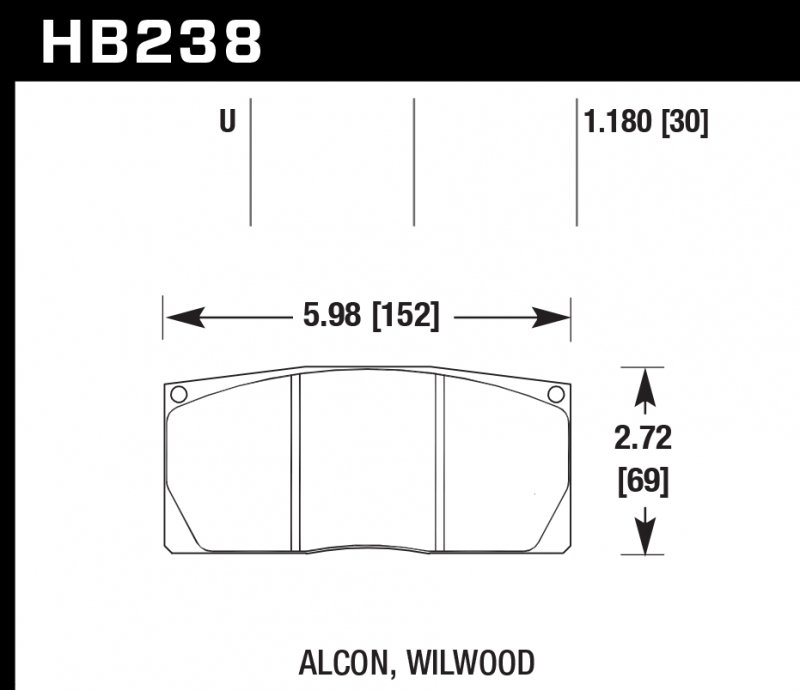 Колодки тормозные HB238U1.18 HAWK DTC-70 Wilwood, Alcon 30 mm