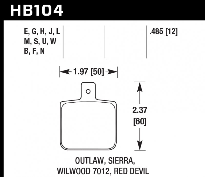 Колодки тормозные HB104L.485 HAWK MT-4 Wilwood DL Single, Outlaw w/ 0.156 in. center hole 12 mm