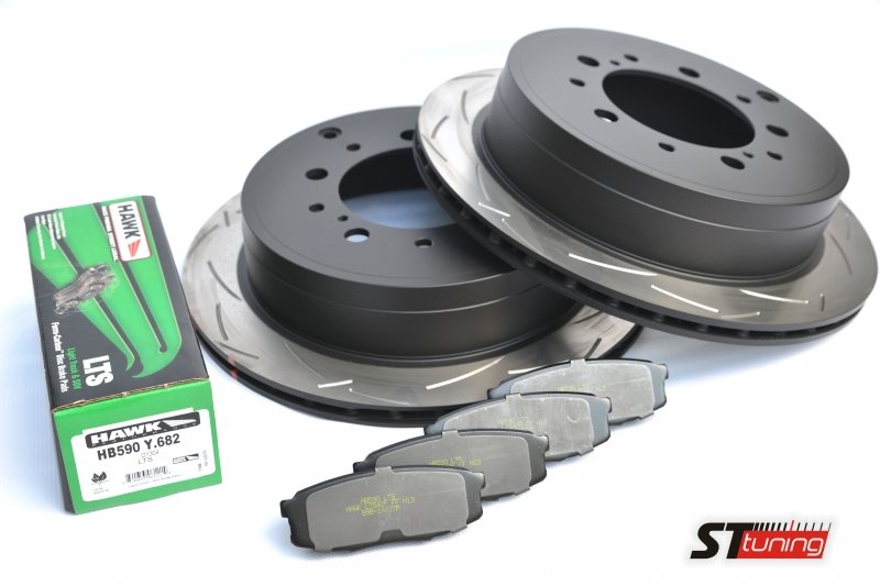 КОМПЛЕКТ ЗАДНИЙ: Тормозные диски DBA 42723S T3 + колодки HAWK LTS Toyota LC 200,Lexus LX570,LX450D