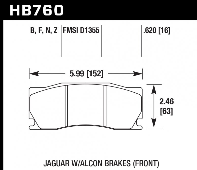 Колодки тормозные HB760B.620 HAWK HPS 5.0; 16mm Jaguar XK (X150) тормоза Alcon; 2006-2014