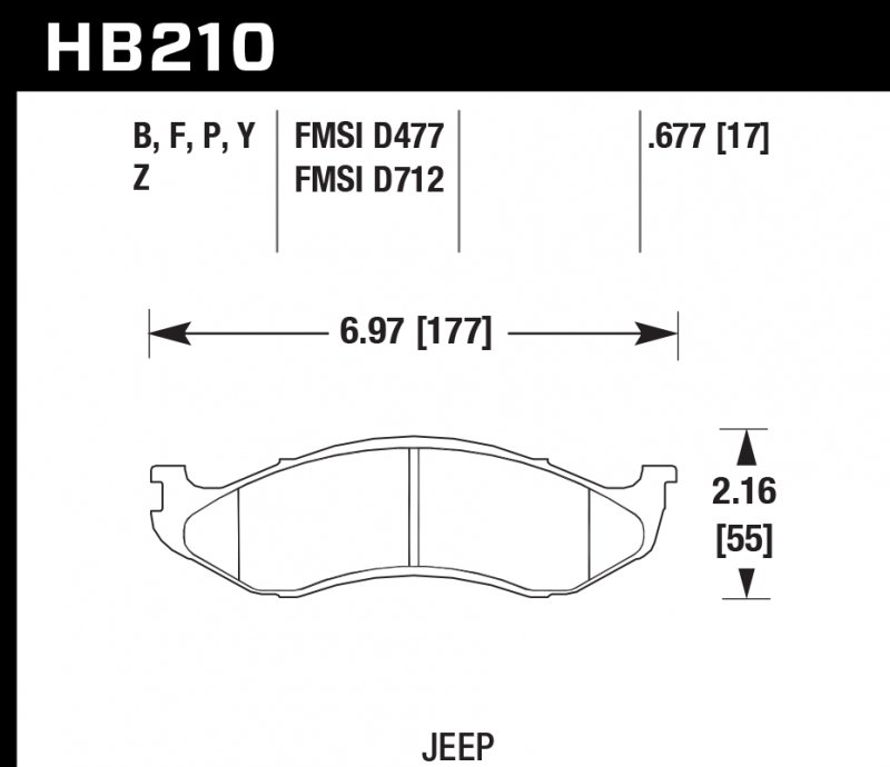 Колодки тормозные HB210F.677 HAWK HPS передние JEEP / KIA