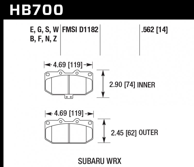 Колодки тормозные HB700F.562 HAWK HPS перед Subaru WRX