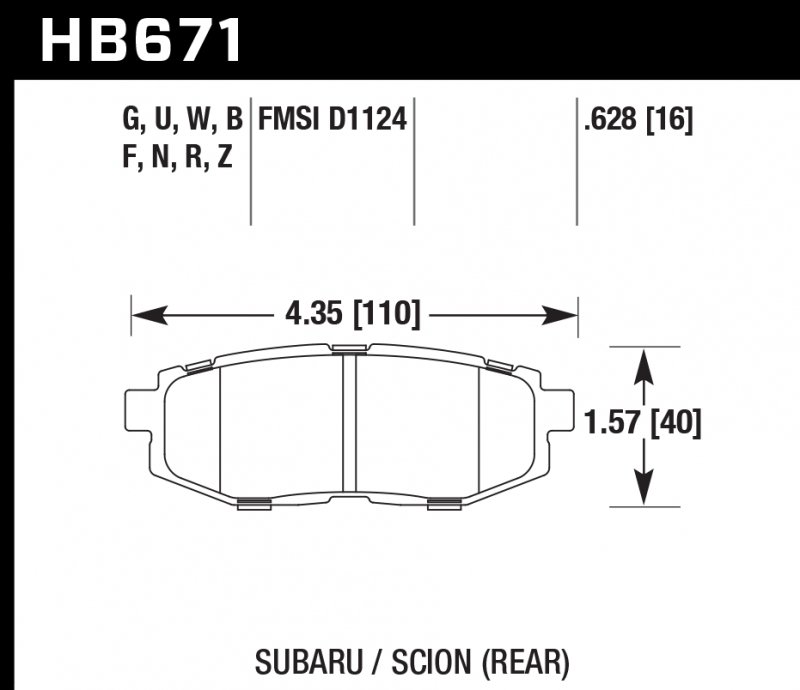 Колодки тормозные HB671F.628 HAWK HPS задние Subaru BR-Z/Toyota GT86
