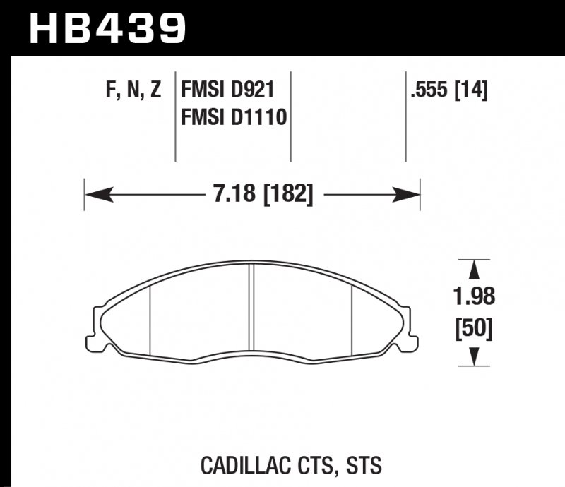 Колодки тормозные HB439Z.555 HAWK PC передние CADILLAC / PONTIAC