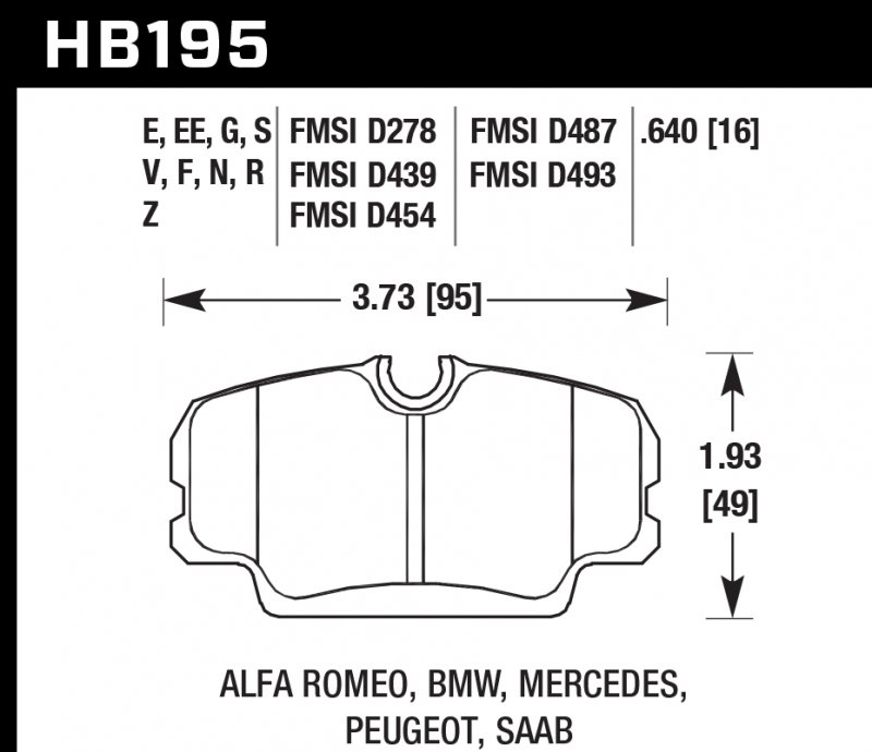 Колодки тормозные HB195S.640 HAWK HT-10 BMW E30 16 mm