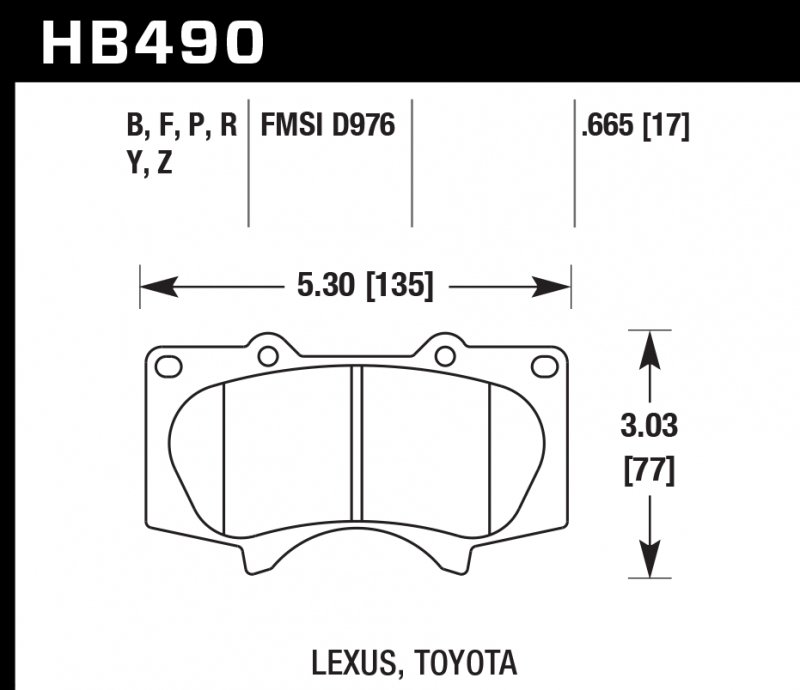 Колодки тормозные HB490P.665 HAWK SD передние LEXUS GX460 / GX470; Prado 150/120; PAJERO 4; HILUX