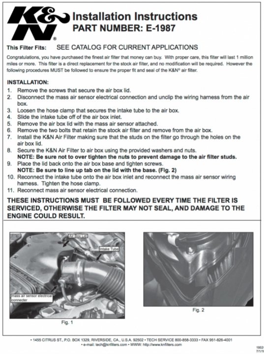 Воздушный фильтр нулевого сопротивления K&N E-1987 AUDI A5/S5 3.2L-V6/4.2L-V8; 2008