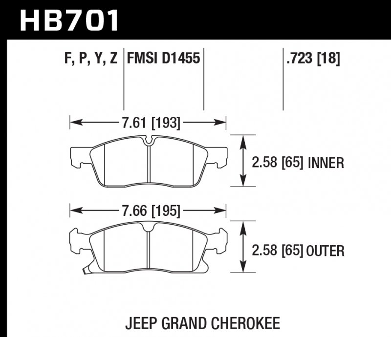 Колодки тормозные HB701Y.723 HAWK LTS передние Jeep Grand Cherokee WK2/Dodge Durango 2011+