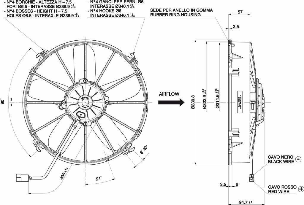Вентилятор охлаждения SPAL универсальный 12" (305 мм) 12V 2780 м³/ч