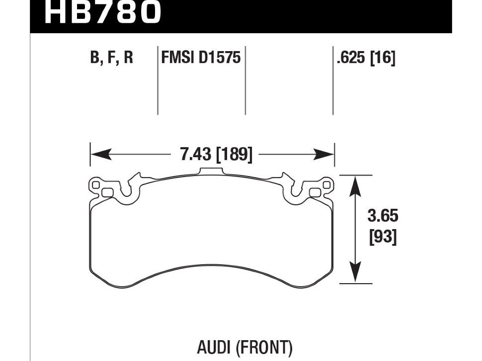 Колодки тормозные HB780N.625 HAWK HP Plus; перед AUDI A6, S6, A7 4G; A8 S8 4H; PR 1LU, 1LX, 1LN