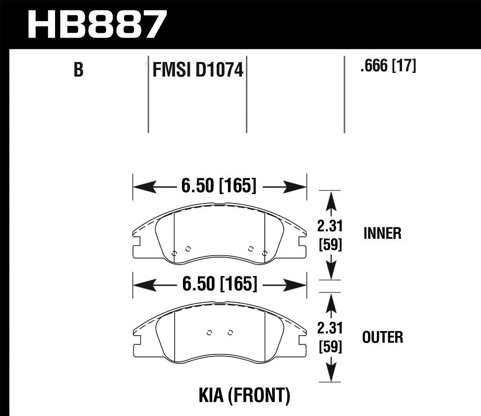 Колодки тормозные HB887B.666 HAWK HPS 5.0 Kia Spectra LX передние
