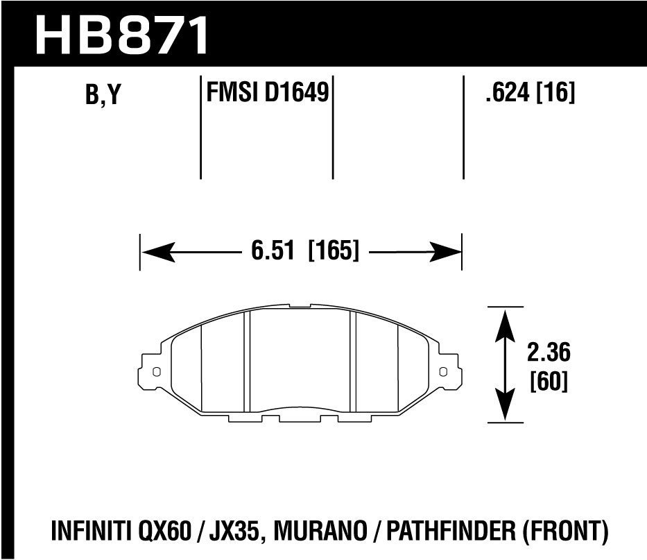 Колодки тормозные HB871Y.624 перед NISSAN PATHFINDER IV (R52); INFINITY QX60;