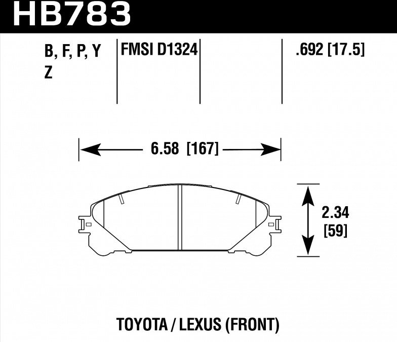 Колодки тормозные HB783P.692 HAWK SuperDuty Toyota Highlander Hybrid передние