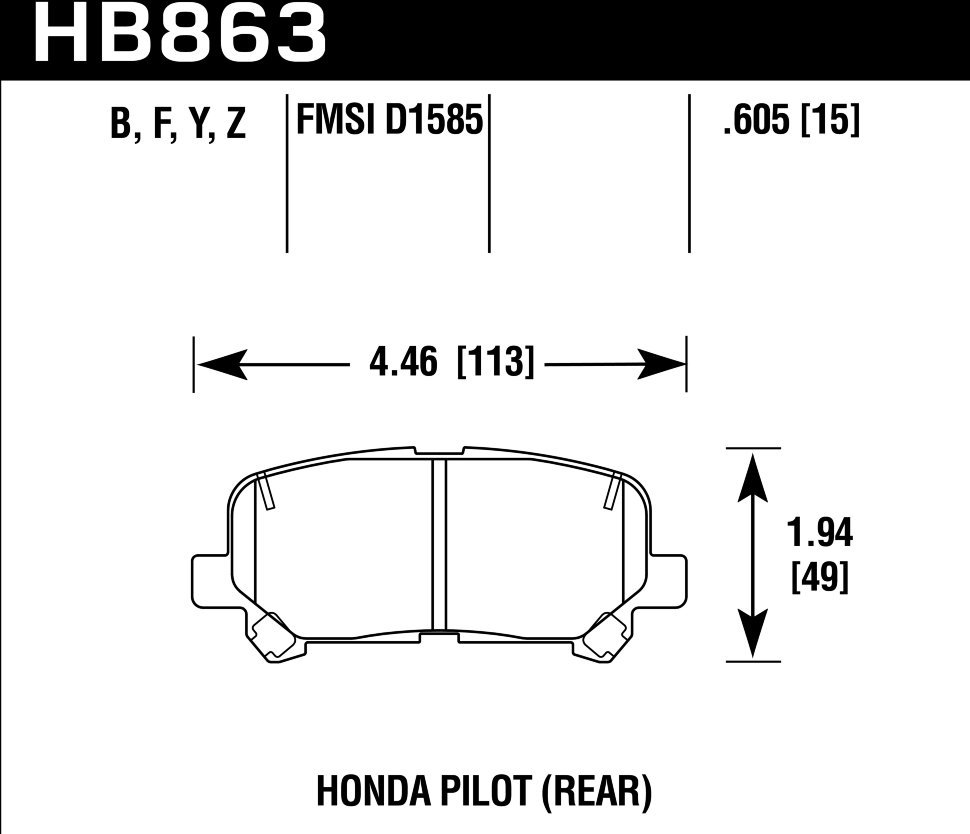 Колодки тормозные HB863Z.605 HAWK PC Honda Pilot задние