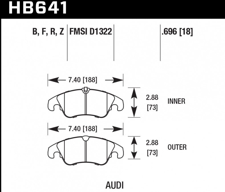 Колодки тормозные HB641N.696 HAWK HP Plus Audi A5, A4 (1LA), Q5