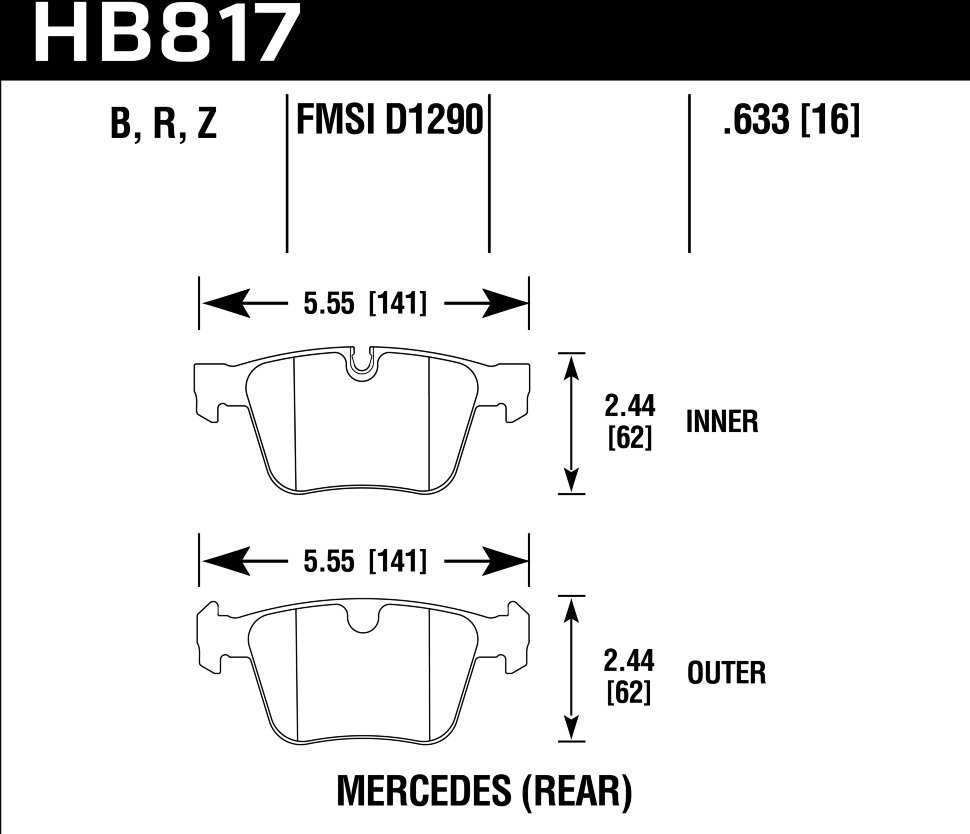 Колодки тормозные HB817Z.633 HAWK PC Mercedes-Benz CL63 AMG задние