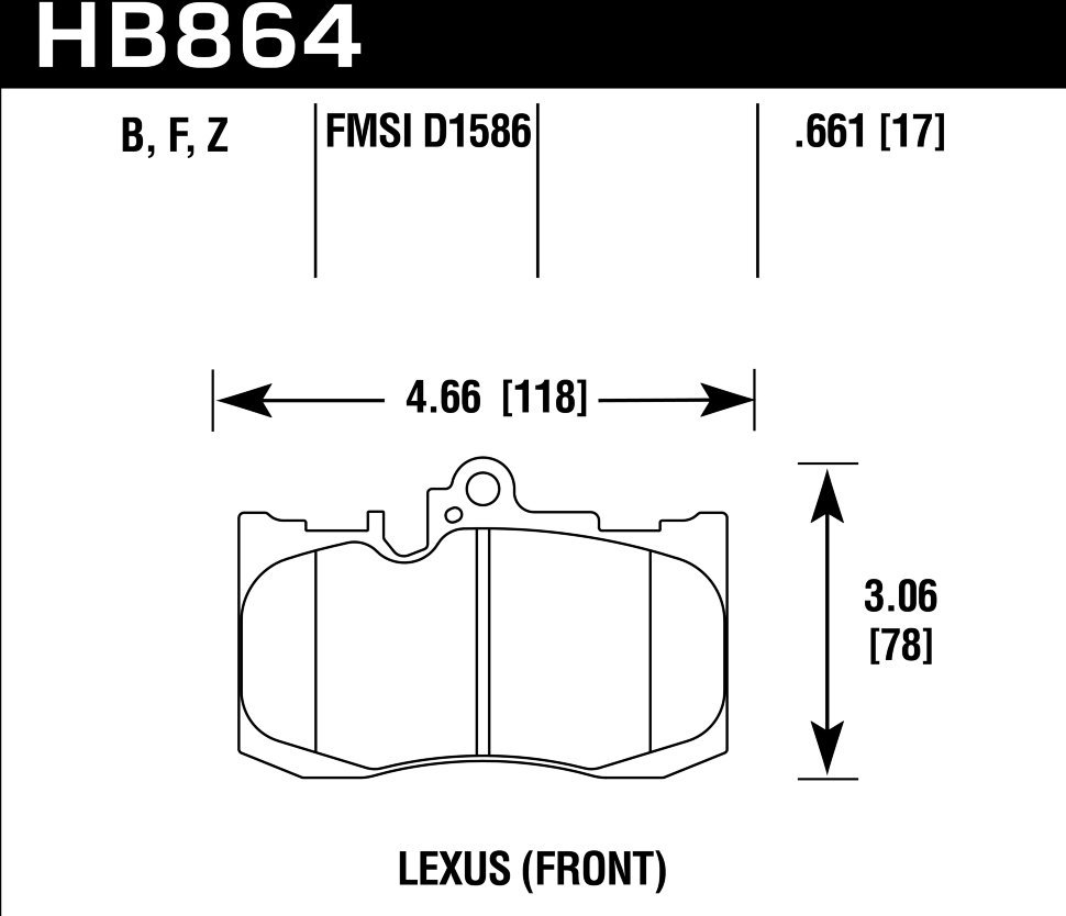 Колодки тормозные HB864F.661 HAWK HPS Lexus GS (L1) Turbo передние 2012->
