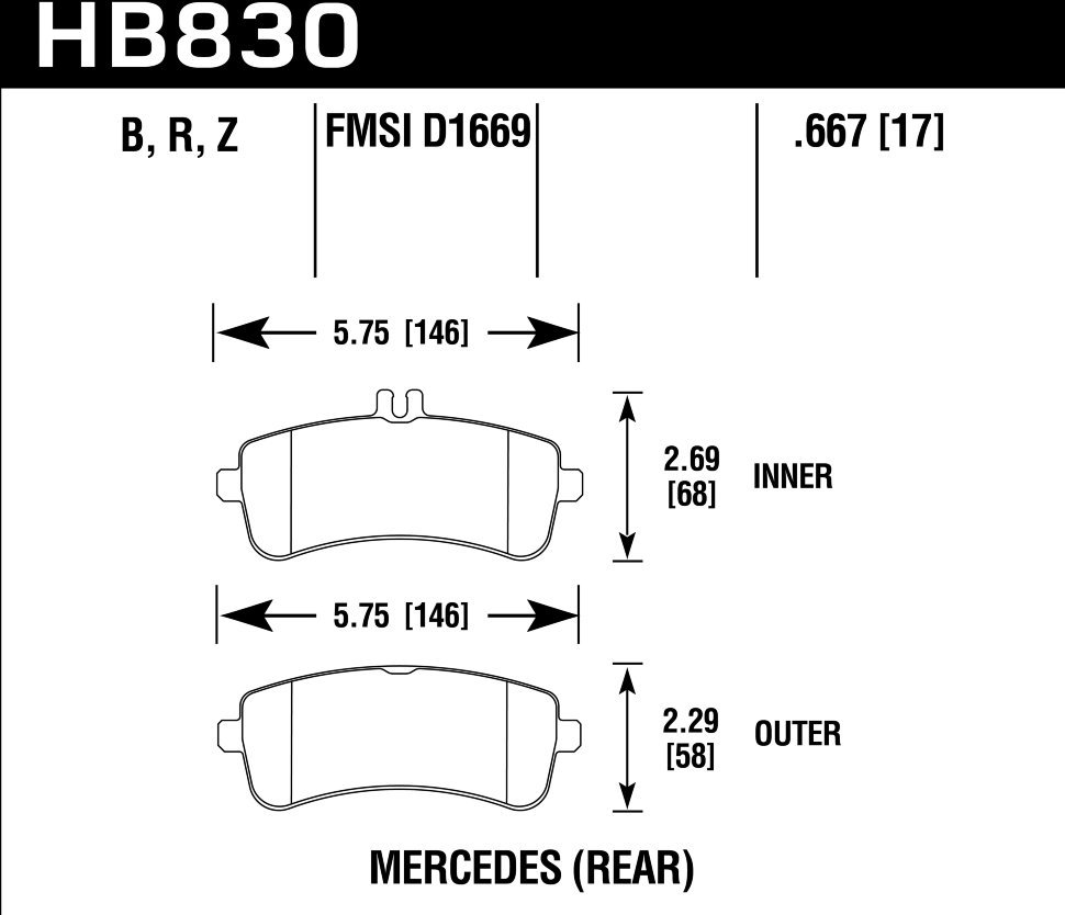 Колодки тормозные HB830B.667 HAWK HPS 5.0 Mercedes-Benz SL63 AMG задние