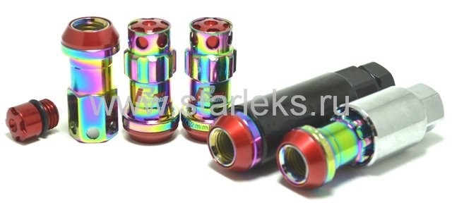Комплект колесных кованных гаек Drinty Racing Nuts М12х1.5 - радужный хром, черный хром