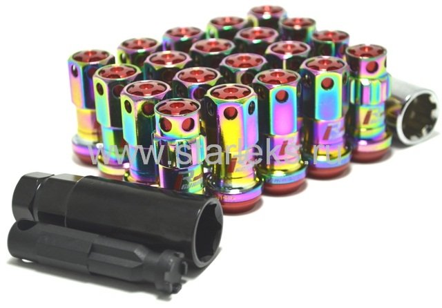 Комплект колесных кованных гаек Drinty Racing Nuts М12х1.5 - радужный хром, черный хром