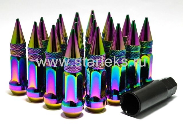 Комплект колесных гаек "пики" 12*1.25 20шт. - радужный хром