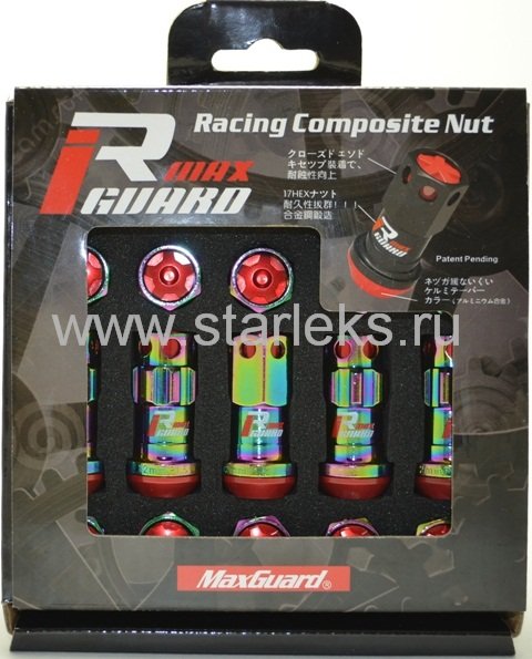 Комплект колесных кованных гаек Drinty Racing Nuts М12х1.5 - радужный хром, черный хром