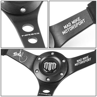 Руль 350 мм, большой вылет, замша, черная нить, "MM" Mad Mike Formula Drift, черный