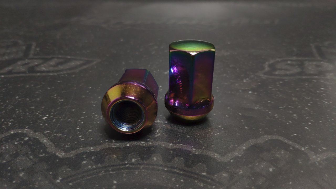 Гайки колесные M12X1,5 высота 35 мм, под ключ 19мм, Радужный Титан Хром