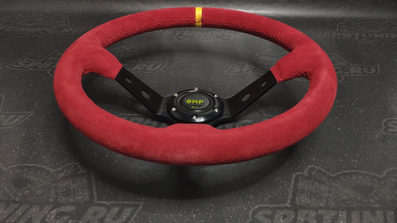 Руль спортивный OMP замша с выносом красная