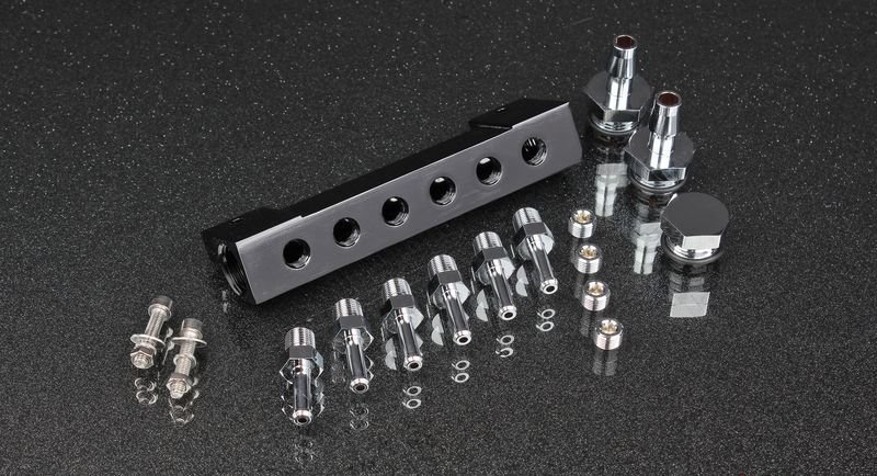 Пневмо разветвитель, алюминиевый, чёрный (Vacuum / Boost Block) AUTOBAHN88