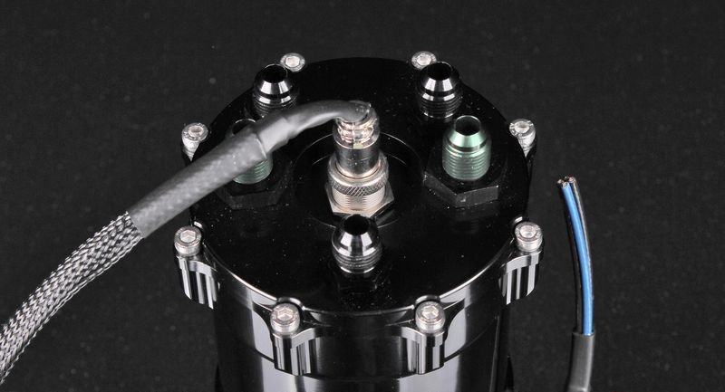 Бак топливный, 1 л, вход - AN6, выход - AN6, под 2 насоса Walbro 255 л/ч, алюминиевый