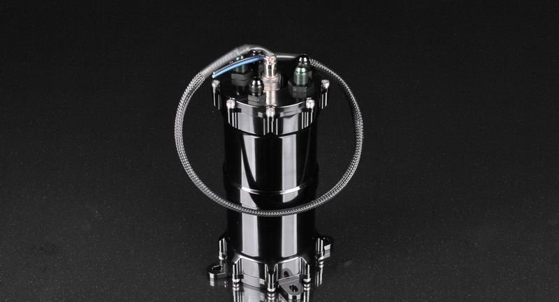 Бак топливный, 1 л, вход - AN6, выход - AN6, под 2 насоса Walbro 255 л/ч, алюминиевый