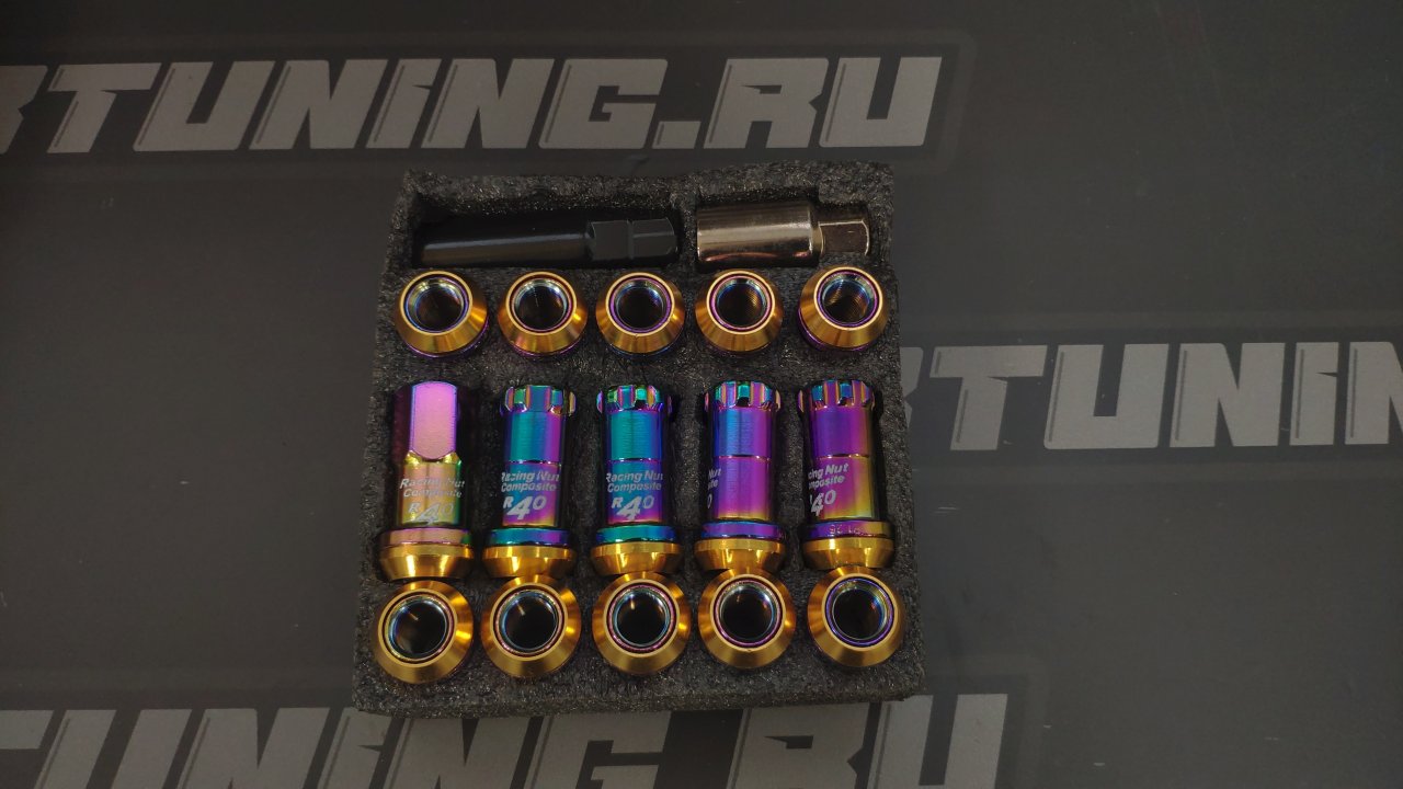 Гайки колесные M12*1.25 высота 45мм, комплект 20 шт.+ ключ, радужные