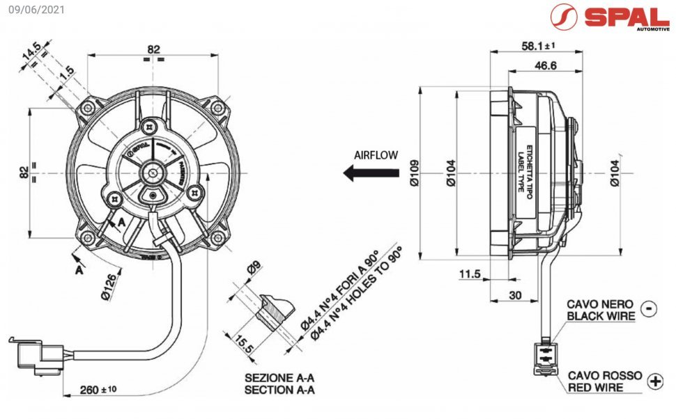 Вентилятор толкающий (перед радиатором) 4" (96mm) 210 м3/ч SPAL