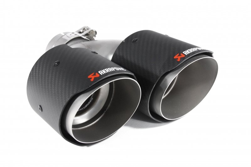 Насадка на глушитель, двойная, AKRAPOVIC EVO style карбон, D посадочный 63 мм / наруж 101 мм, ЛЕВАЯ,