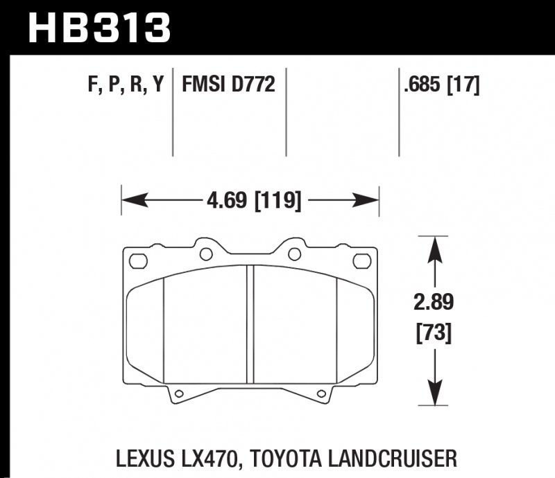 Колодки тормозные HB313P.685 HAWK SD передние LEXUS LX470 / TOYOTA LC100