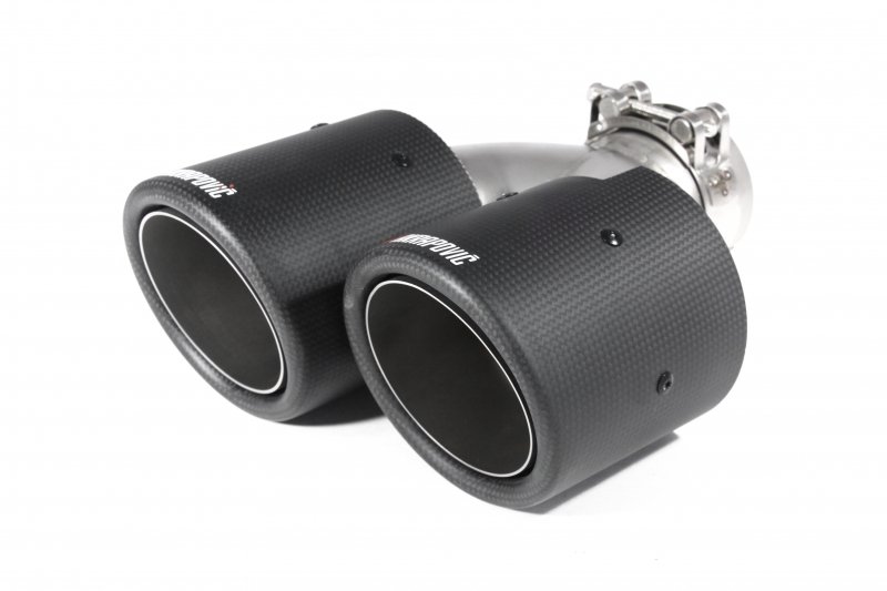 Насадка на глушитель, двойная, AKRAPOVIC style карбон, D посадочный 63 мм / наруж 101 мм, ПРАВ.