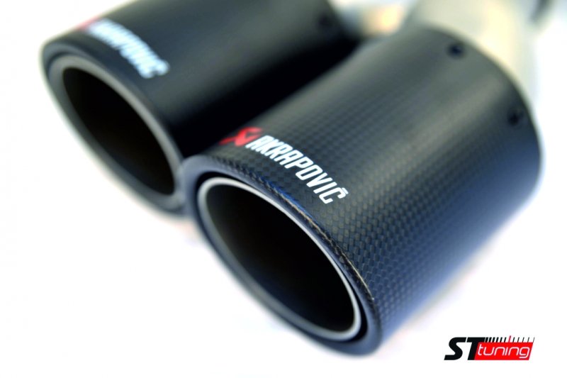 Насадка на глушитель, двойная, AKRAPOVIC карбон, D посадочный 51 мм / наруж 90 мм, ЛЕВАЯ, AC25190L