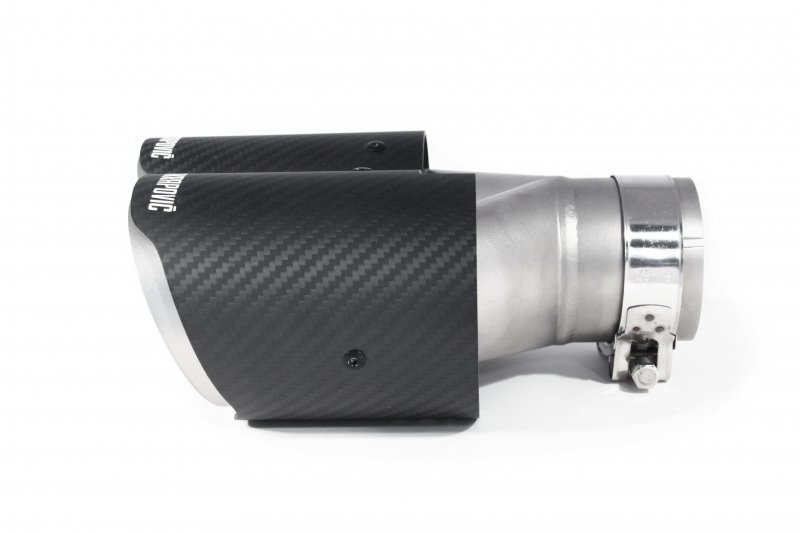 Насадка на глушитель, двойная, AKRAPOVIC EVO Style карбон, D посадочный 63 мм / наруж 90 мм, ПРАВ.