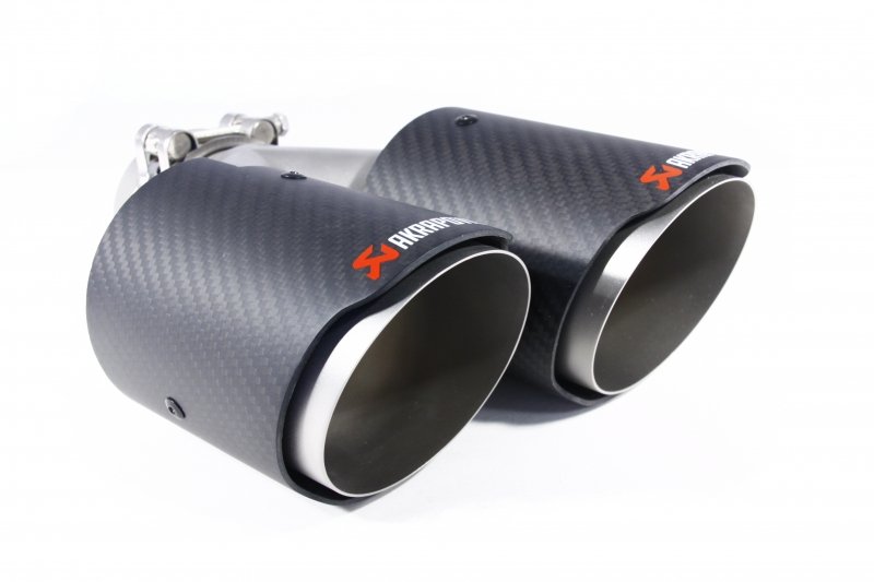Насадка на глушитель, двойная, AKRAPOVIC EVO карбон, D посадочный 57 мм / наруж 90 мм, ЛЕВАЯ