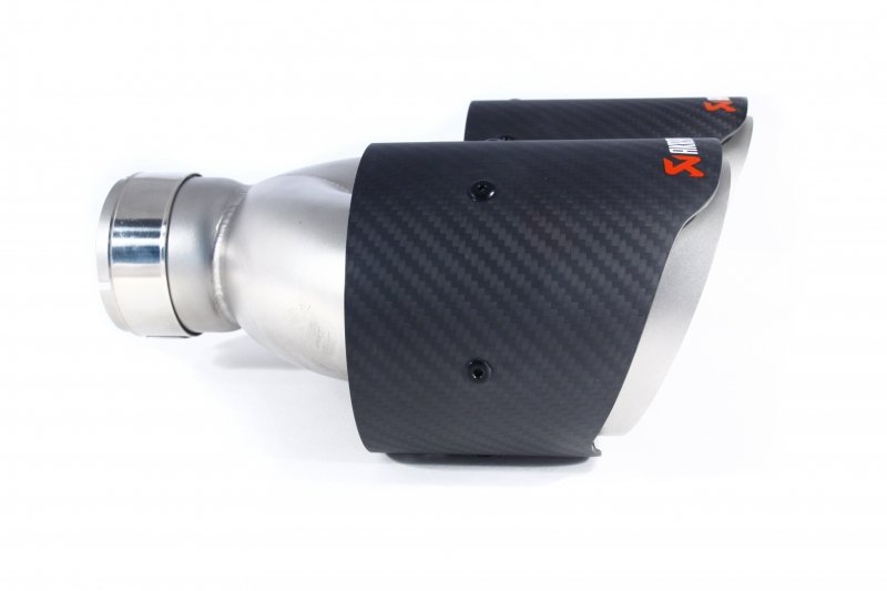 Насадка на глушитель, двойная, AKRAPOVIC EVO карбон, D посадочный 57 мм / наруж 101 мм, ЛЕВАЯ