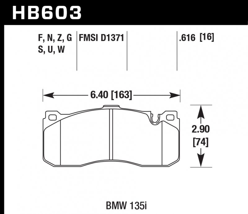 Колодки тормозные HB603W.616 HAWK DTC-30 передние BMW 135i  (E88), (E82), BMW Performance;  MINI JCW
