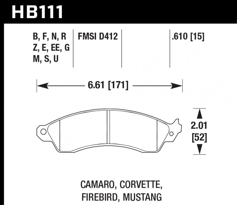 Колодки тормозные HB111EE.610 HAWK Blue 42; PBR GM, Mustang 16mm
