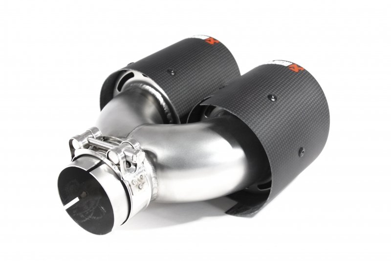 Насадка на глушитель, двойная, AKRAPOVIC карбон, D посадочный 57 мм / наруж 101 мм, ЛЕВАЯ
