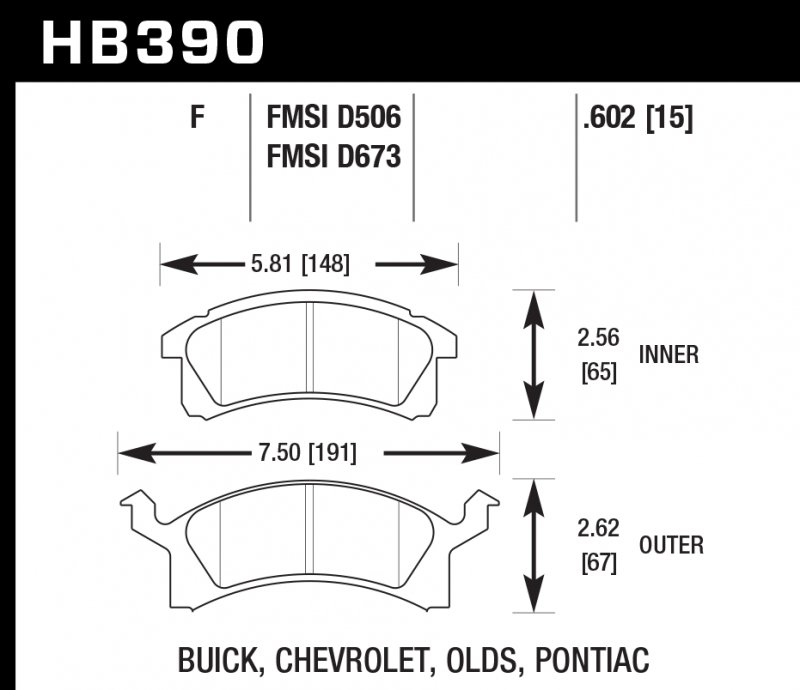 Колодки тормозные HB390F.602 HAWK HPS передние PONTIAC Grand Am