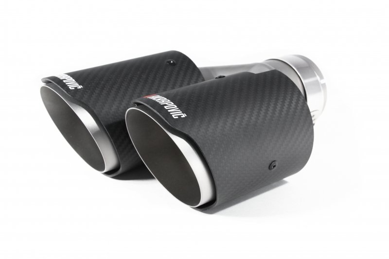Насадка на глушитель, двойная, AKRAPOVIC EVO Style карбон, D посадочный 63 мм / наруж 90 мм, ПРАВ.