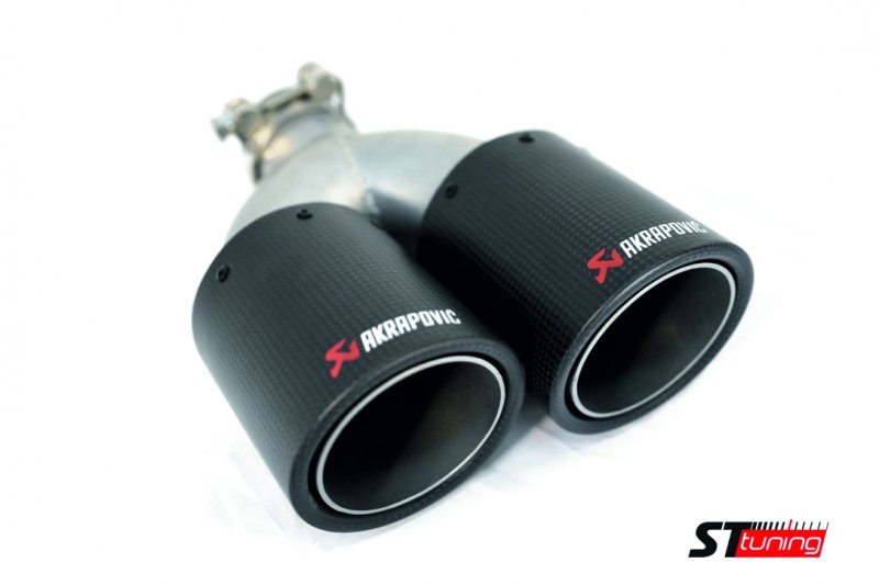 Насадка на глушитель, двойная, AKRAPOVIC карбон, D посадочный 51 мм / наруж 90 мм, ЛЕВАЯ, AC25190L