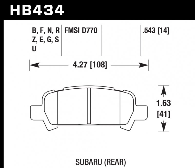 Колодки тормозные HB434U.543 HAWK DTC-70 Subaru (Rear)   14 mm