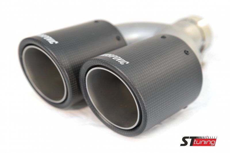 Насадка на глушитель, двойная, AKRAPOVIC карбон, D посадочный 57 мм / наруж 90 мм, ПРАВ