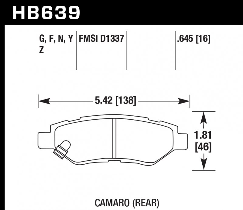 Колодки тормозные HB639G.645 HAWK DTC-60; Camaro / CTS (rear) 17mm
